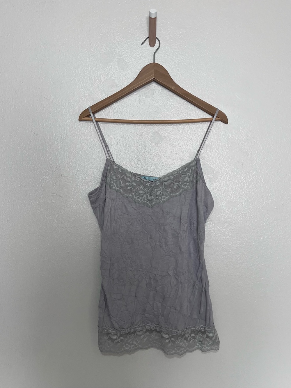 Maurices Womens Lace Trim Y2K Cami Tank Top Size L Crinkle Preppy Country Fairy